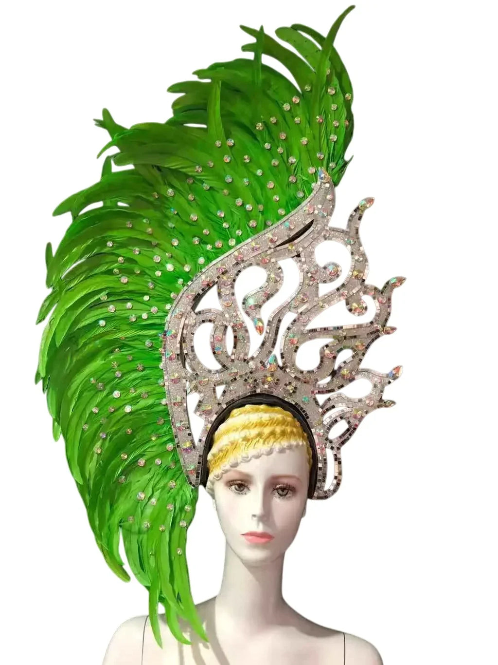 The Stardust Samba Radiance – Elegant Feathered Stage & Carnival Headdress