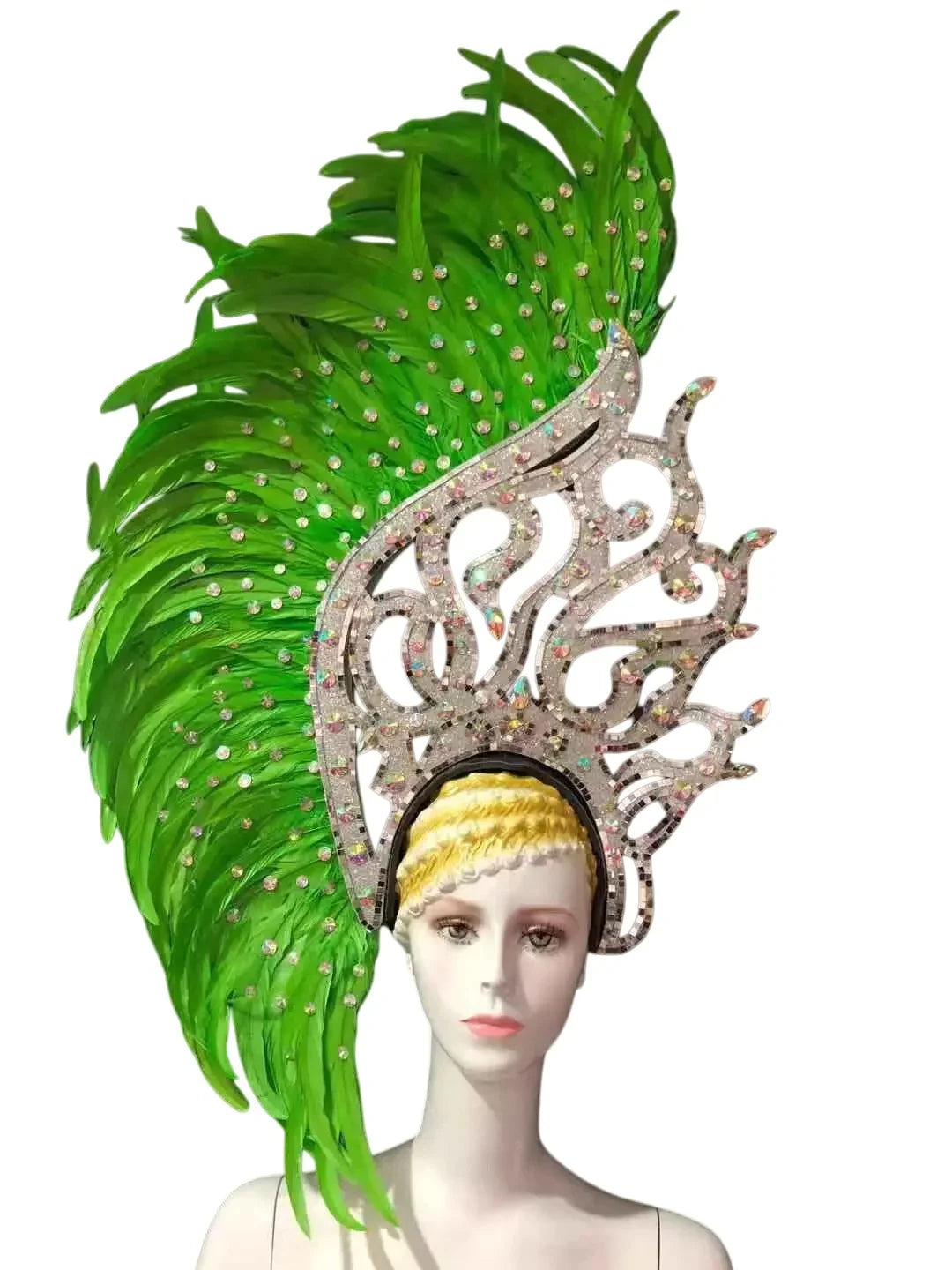 The Stardust Samba Radiance – Elegant Feathered Stage & Carnival Headdress