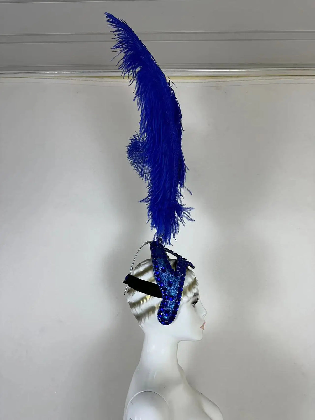 The Stardust Azure Sovereign – Royal Blue Feather Samba Carnival Headdress