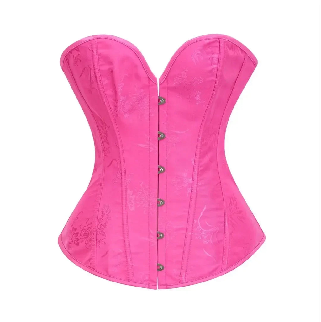 Victorian Floral Jacquard Overbust Corset Front Busk Lace-Up Bustier Top
