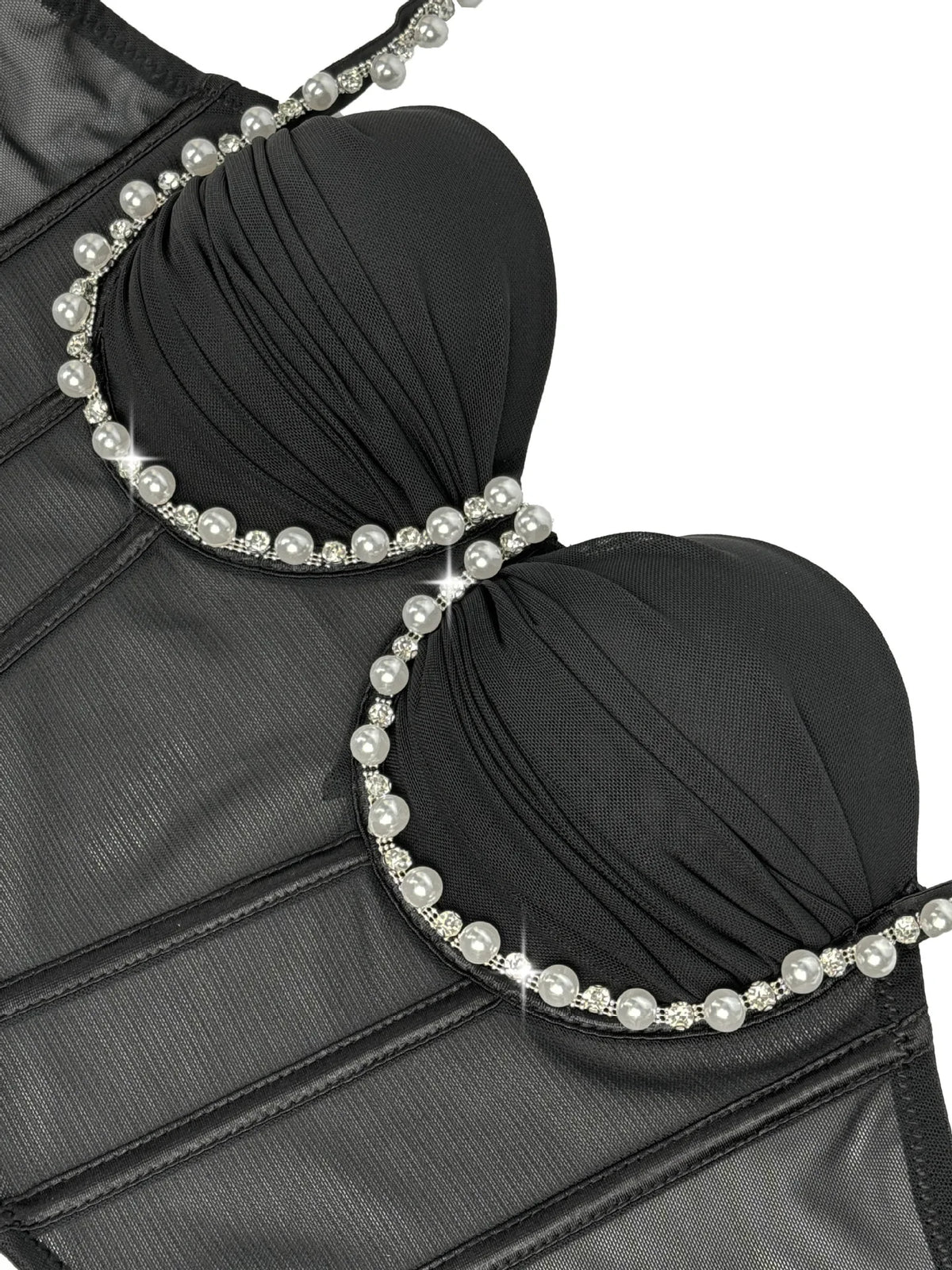 Pearl & Rhinestone Embroidered Bustier Corset Crop Top High Street Bralette