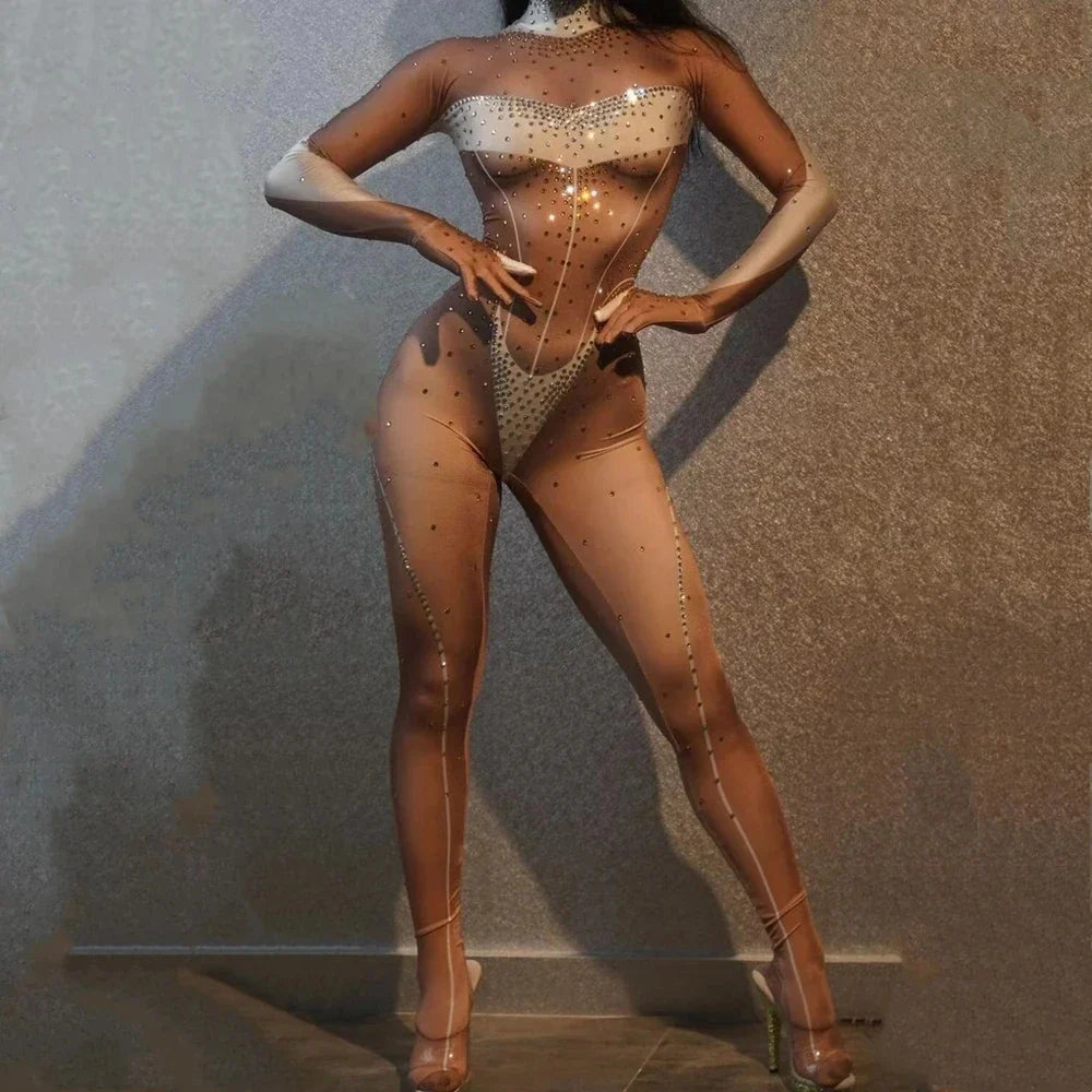 Sparkly Rhinestone Stage Jumpsuit & Bodycon Costume
