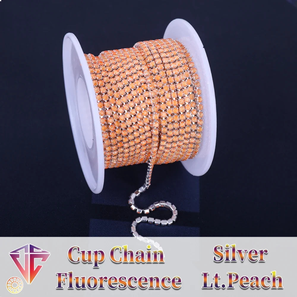 The Stardust Fluorescent Stream – Premium AAAA Glass Fluorescent & Mocha Rhinestone Cup Chain Trim