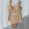Skin Tone High-Waist Rhinestone Bikini Shorts & Pole Dance Performance Outfit