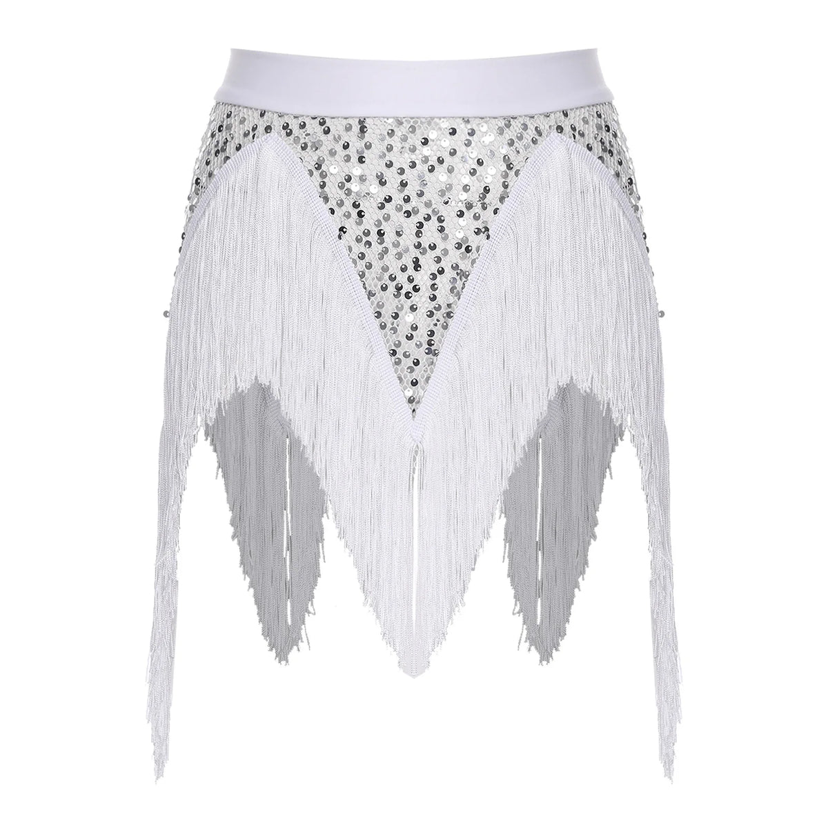Glitter Sequin Fishnet Mesh Hip Scarf & Tassel Waist Wrap Belly Dance Skirt