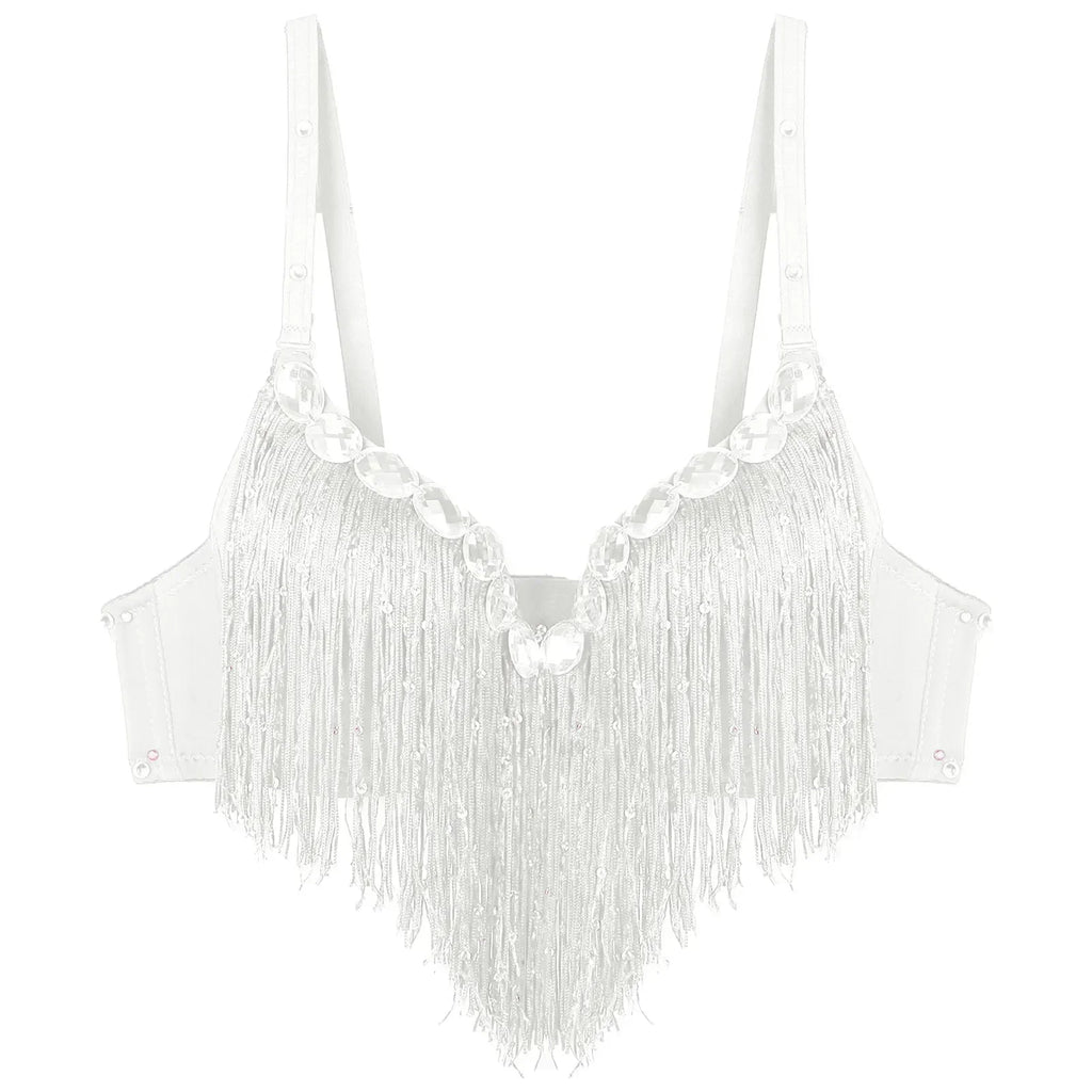 The Stardust Oasis Sirena – Sequined Tassel & Rhinestone Push-Up Belly Dance Bra Top