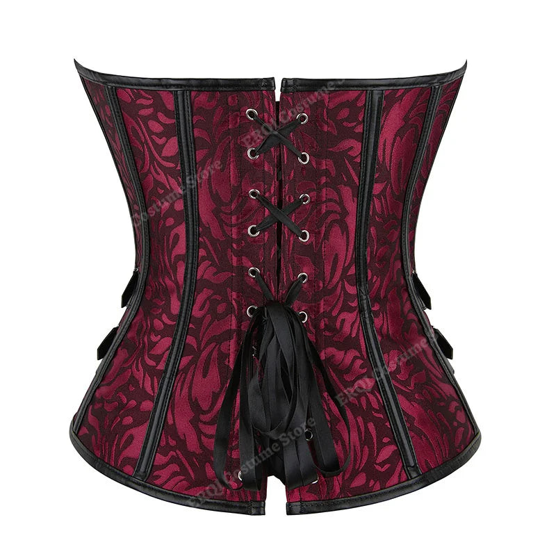 Steampunk Corset Women Plus Size Pirate Corset Top Overbust Halloween Lace Up Costume Gothic Steampunk Corset Metallic Red Brown