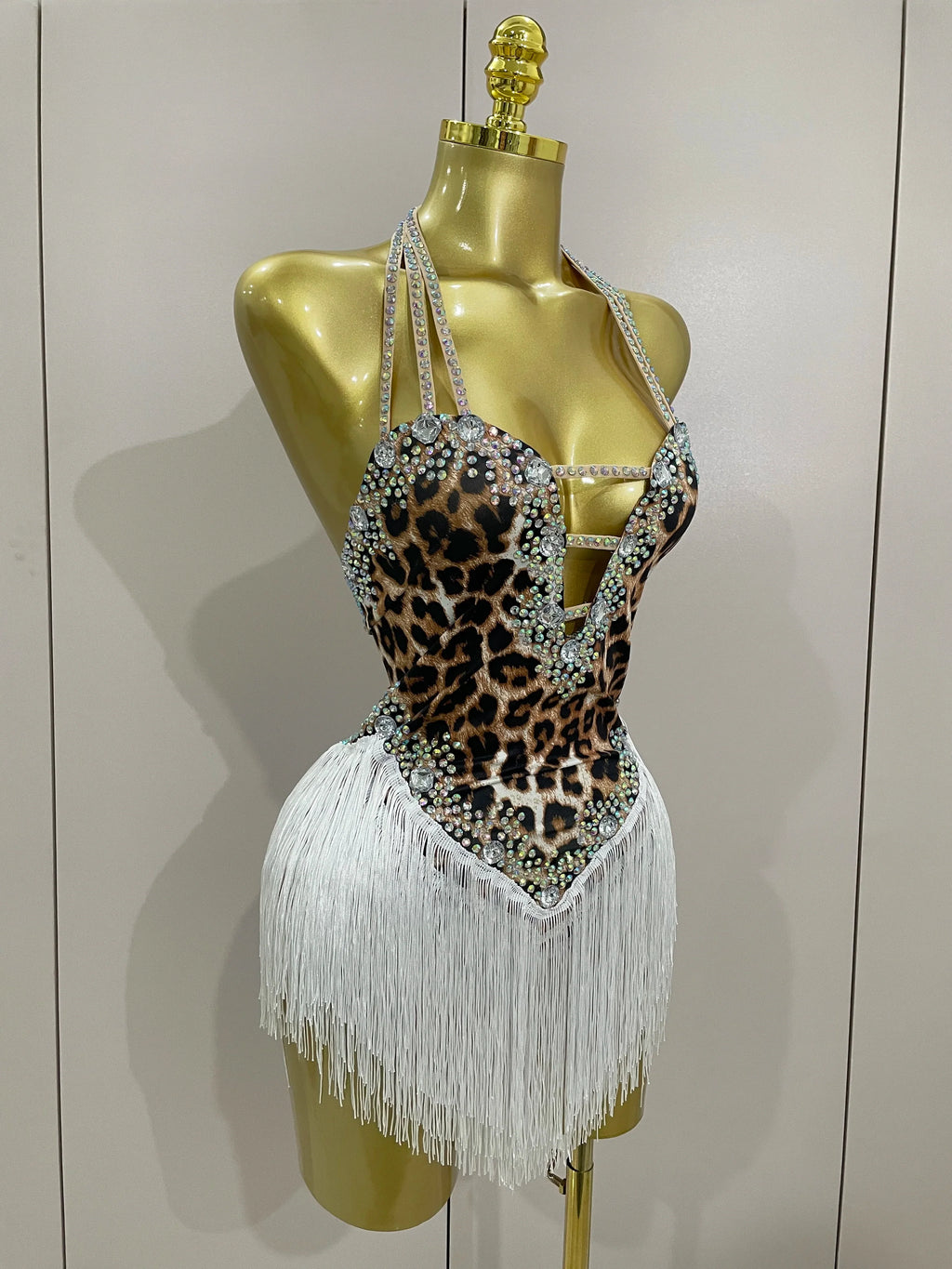 The Wildcat Stardust Tassel Bodysuit – Luxury Rhinestone Leopard Showgirl Costume