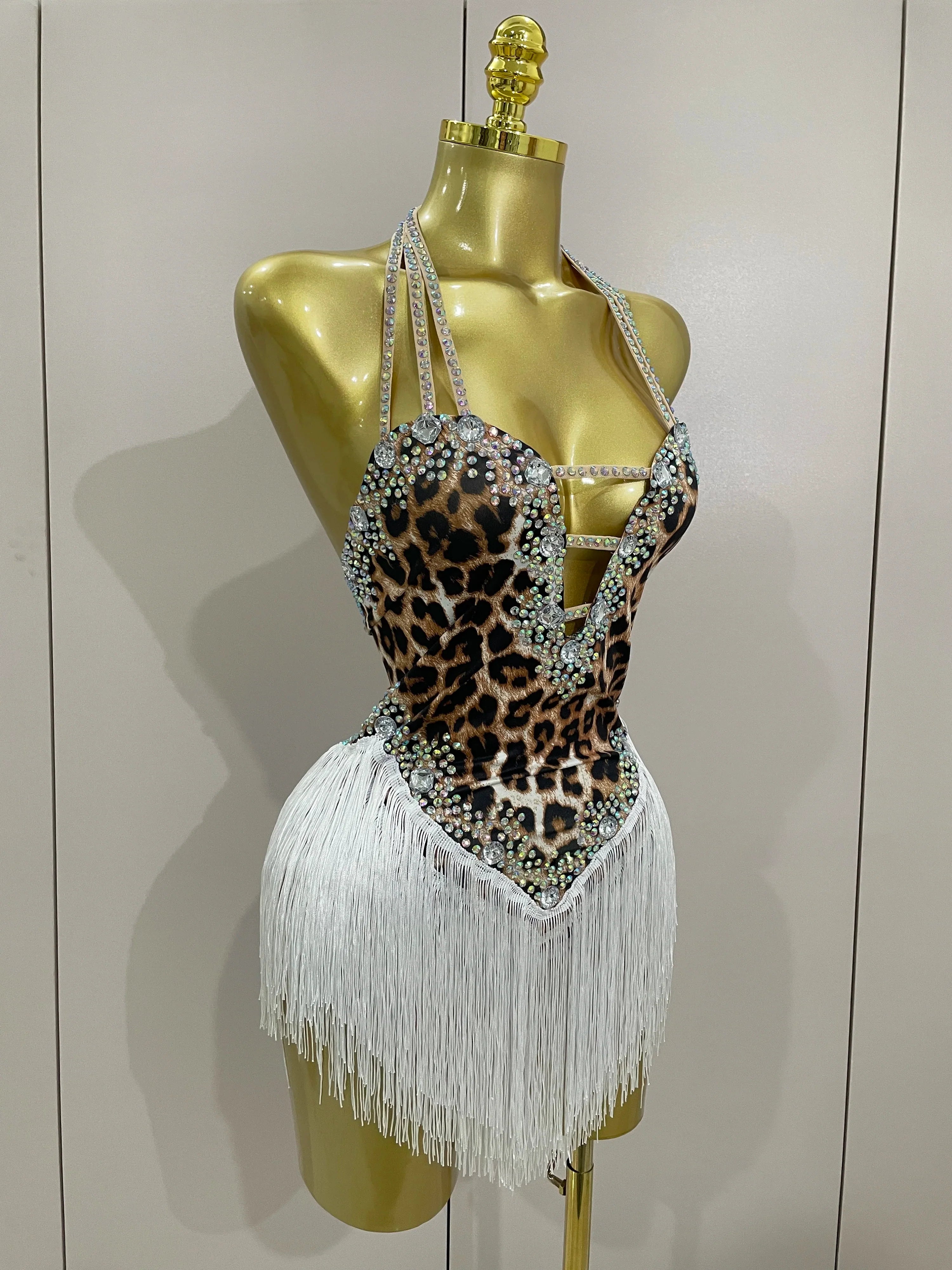 The Wildcat Stardust Tassel Bodysuit – Luxury Rhinestone Leopard Showgirl Costume