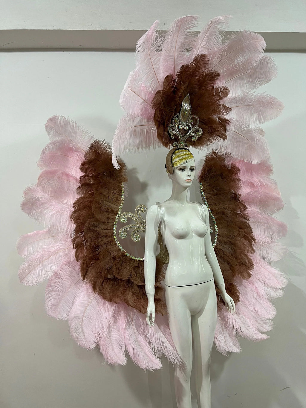 Two-Layer Feather Backpiece with Matching Rhinestone Headdress