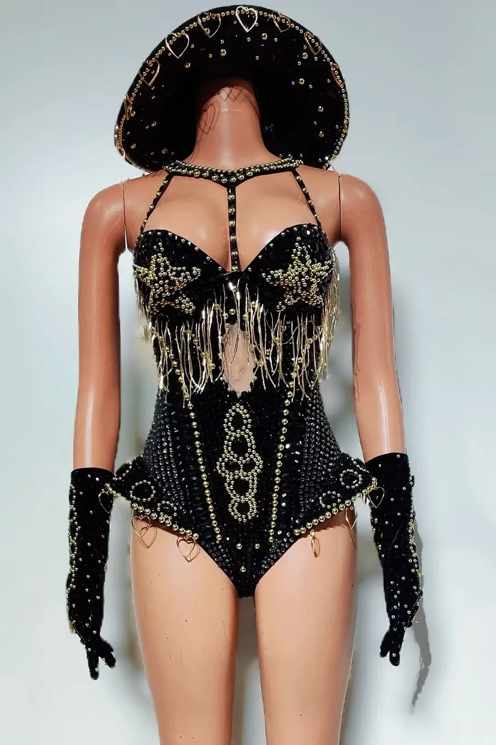 The Stardust Showstopper 4-Piece Rhinestone Ensemble – Luxury Stage Bodysuit & Jumpsuit Set