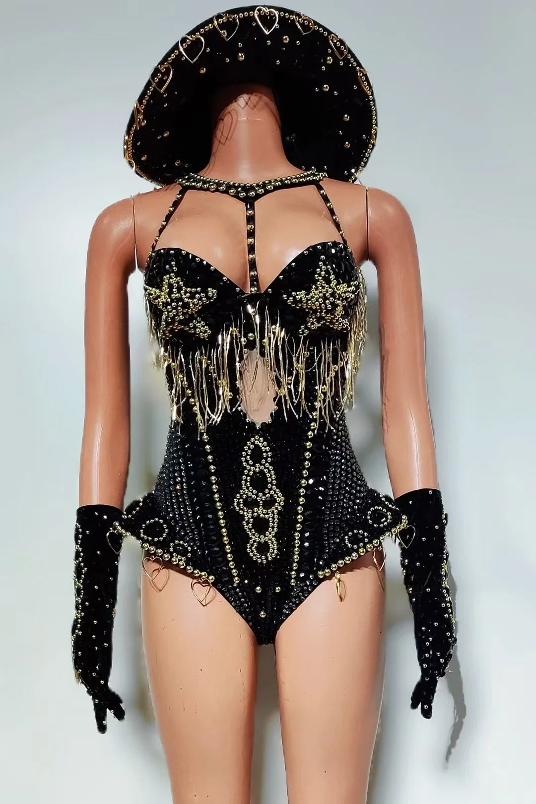The Stardust Showstopper 4-Piece Rhinestone Ensemble – Luxury Stage Bodysuit & Jumpsuit Set