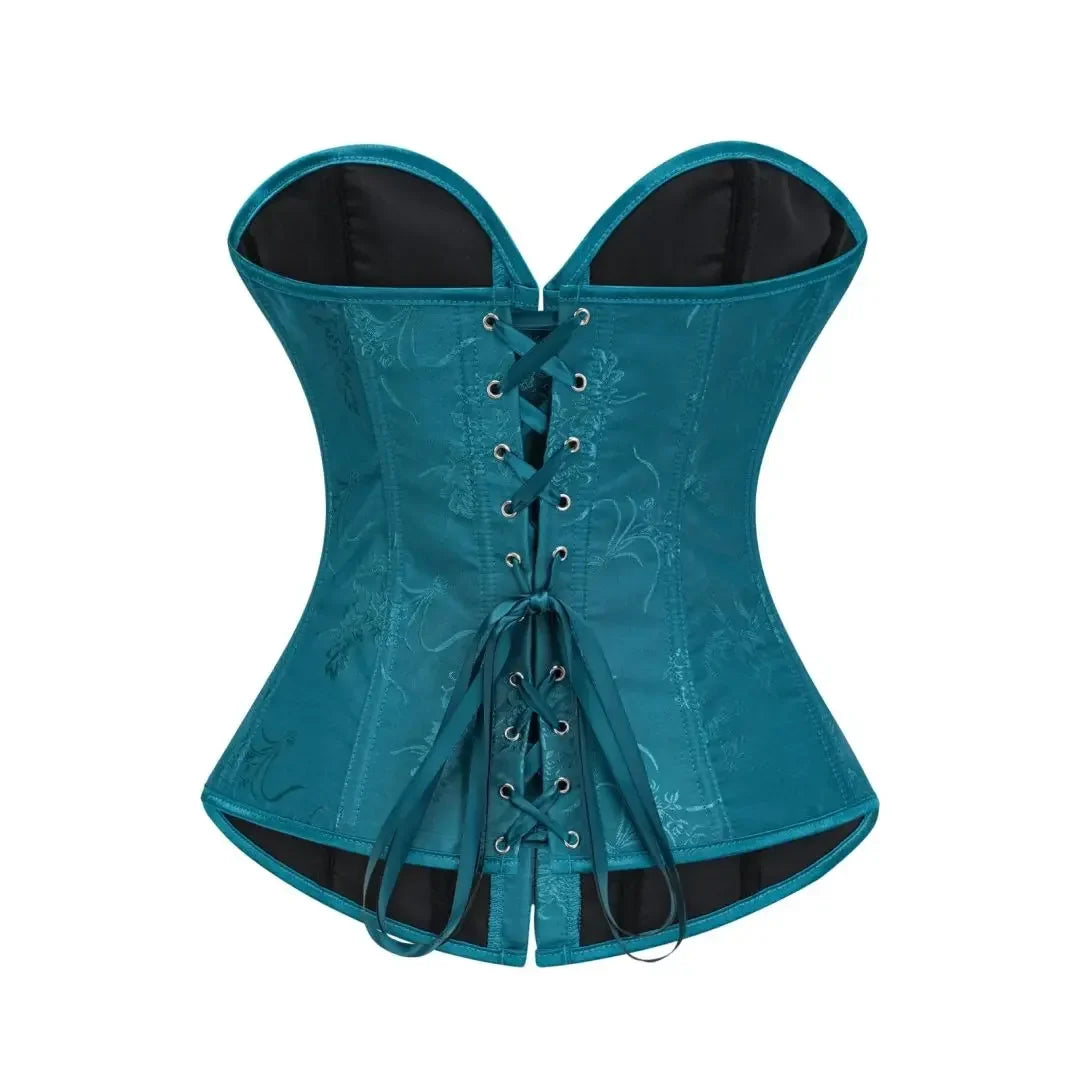 Victorian Floral Jacquard Overbust Corset Front Busk Lace-Up Bustier Top