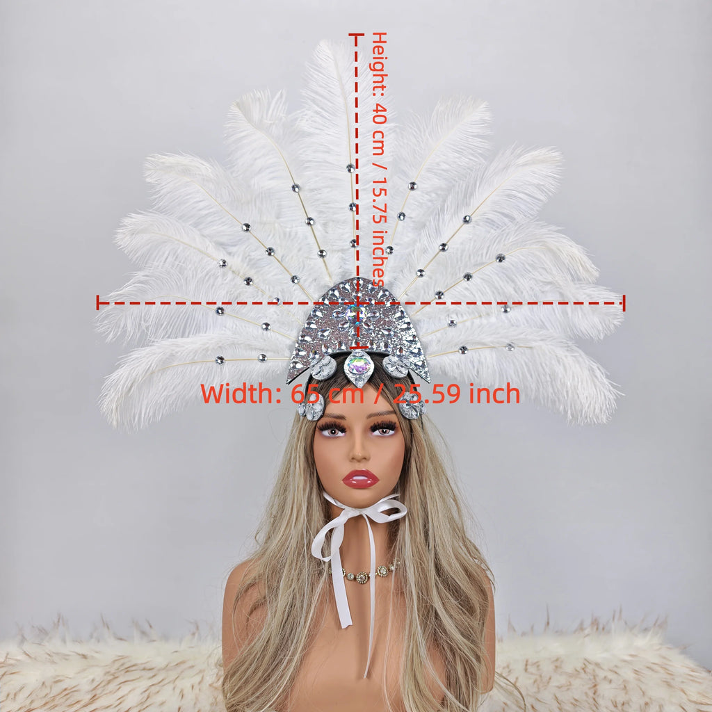 Artisanal Ostrich Feather Showgirl Headdress & Carnival Hair Accessory