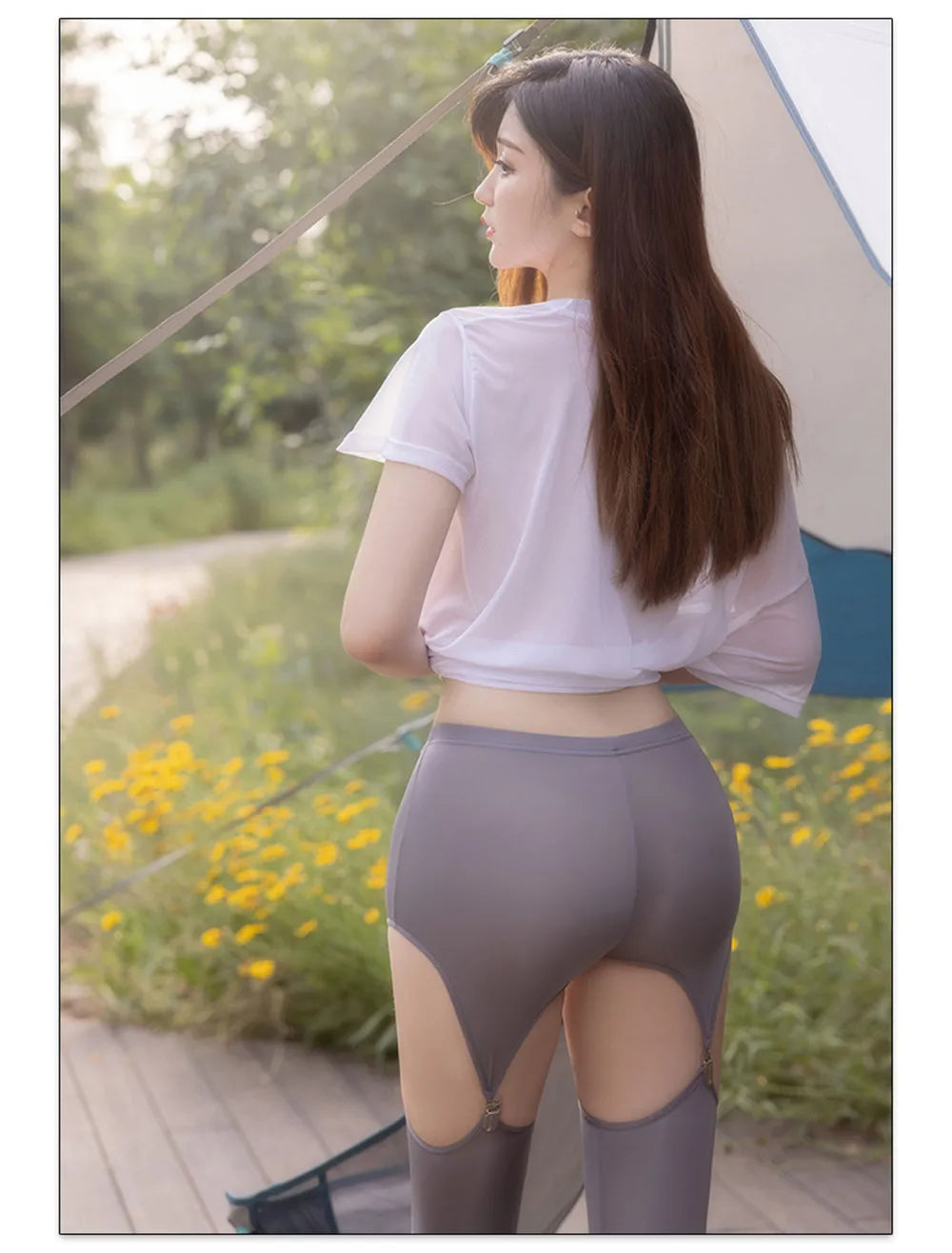 Hollow Out Buckle Shaper Oil Shiny Leggings Garter Belt Pencil Pants