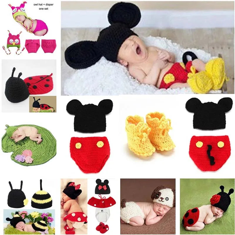 Animal Style Newborn Baby Crochet Halloween Costume - Handmade Cartoon Mouse, Sleepy Owl & Frog Photography Props & Baby Gift
