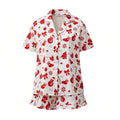 Women 2 Pieces Christmas Pajamas Sets V Neck Short Sleeve Christmas Themed Print Tops and Drawstring Waist Shorts Satin Suits