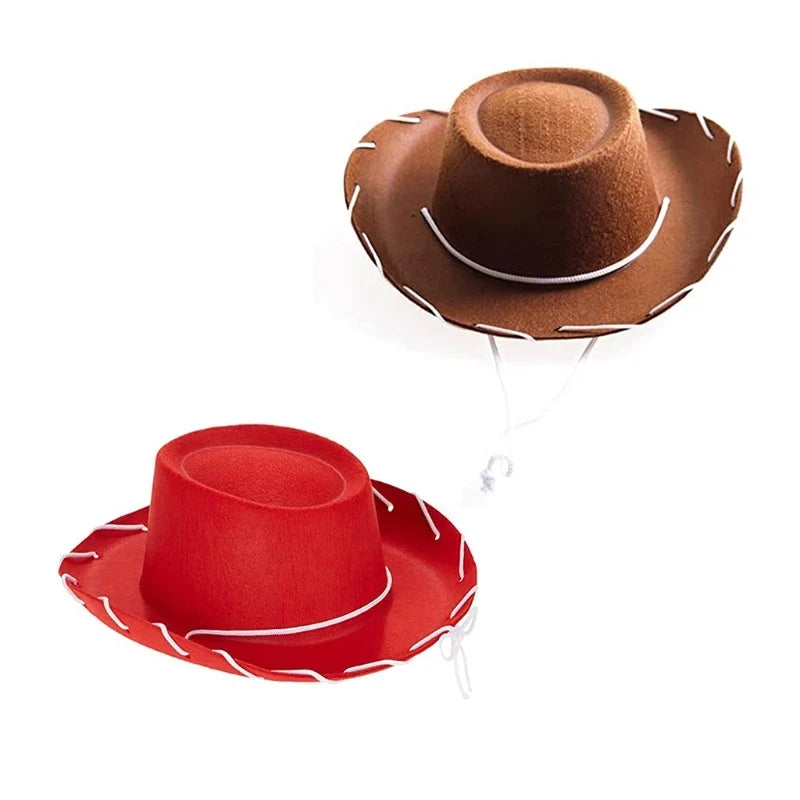 Kids Adjustable Felt Cowboy Hat – Wool/Faux Leather Western Cowgirl Costume Hat (Brown or Red)