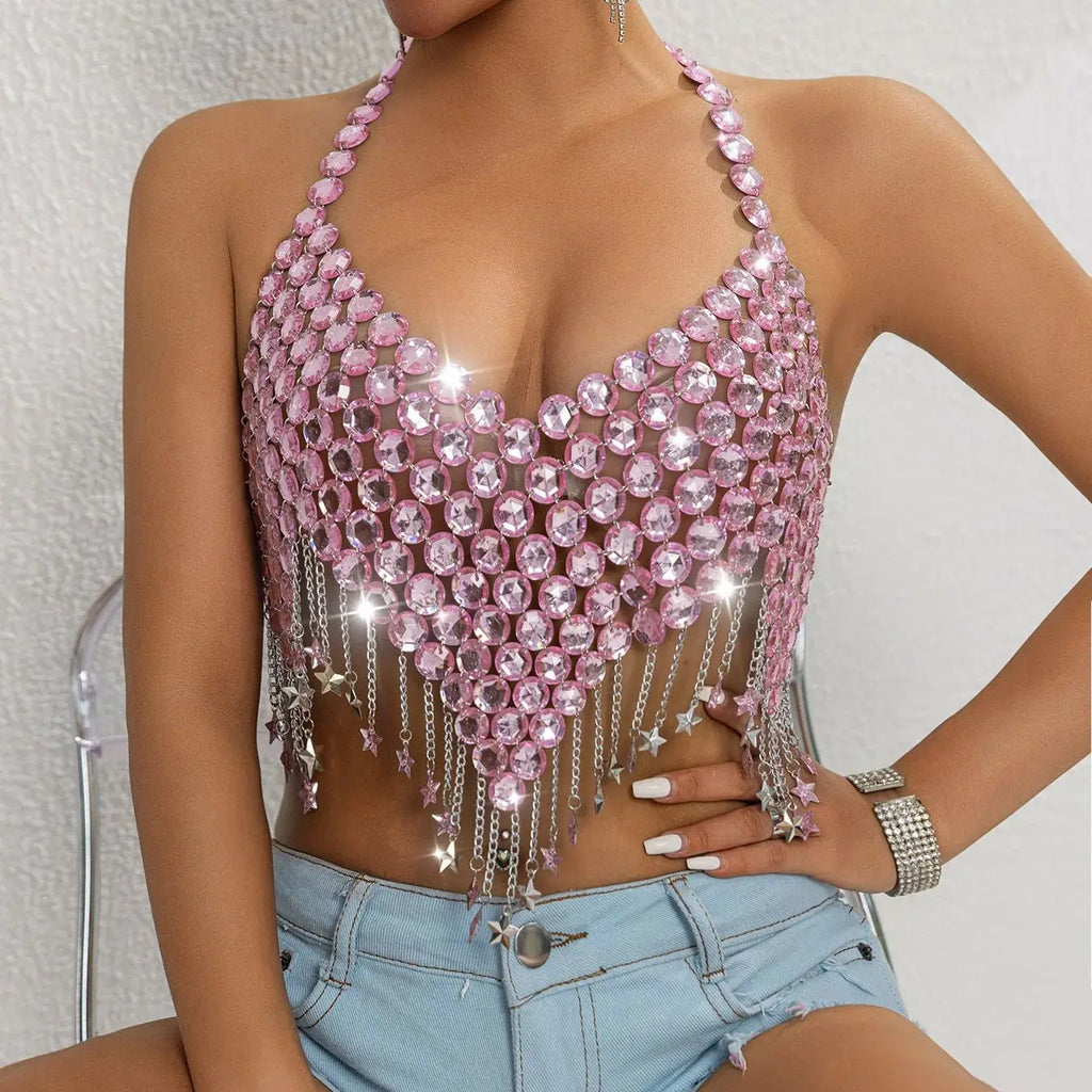 European And American Gemstone Metal Chain Necklaces Beach Vacation Layered Outfits Music Festival Openwork Body Chains