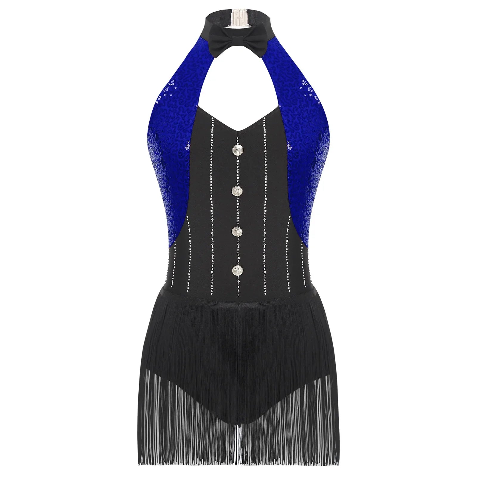 The Stardust Tuxedo Tassel Bodysuit – Luxury Sequins & Rhinestone Showgirl Leotard