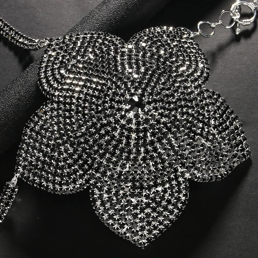 Crystal Flower Bust Chain Bra – Luxury Rhinestone Harness Top & Statement Lingerie for Raves, Festivals & Nightclub Events