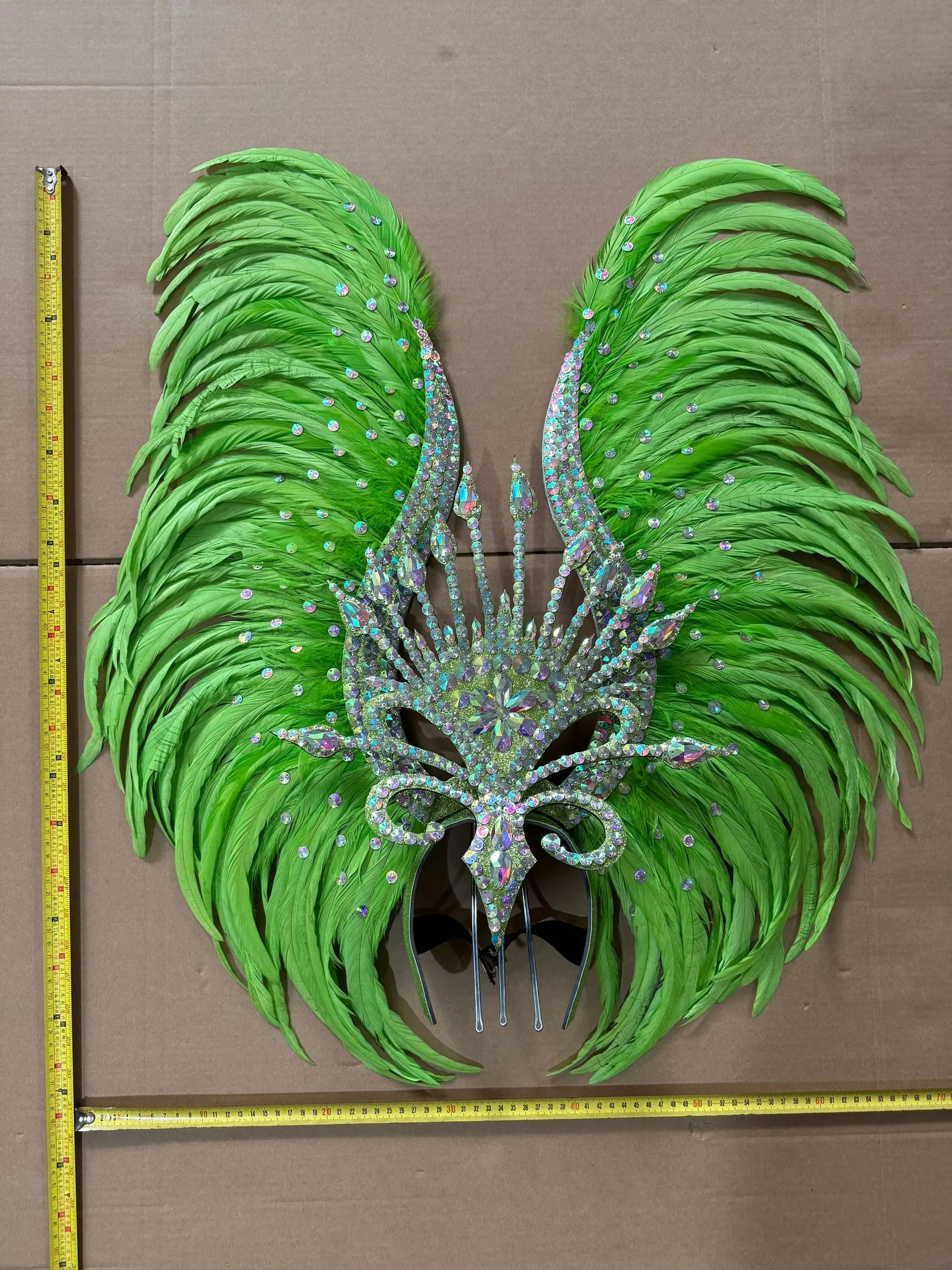 The Stardust Vertigo – Emerald Green Feathered Carnival & Samba Headdress