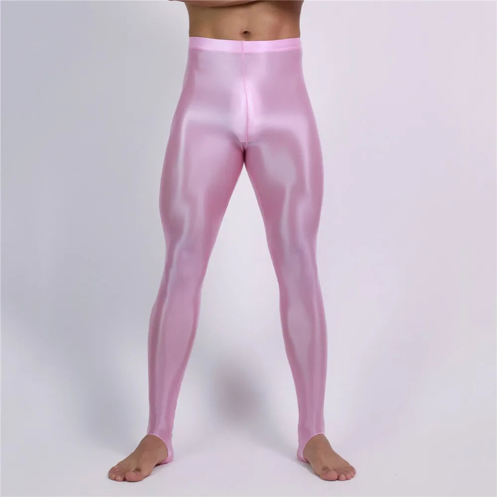 Men's Oil Glossy Sheer High-Stretch Pencil Pants Satin Smooth Leggings