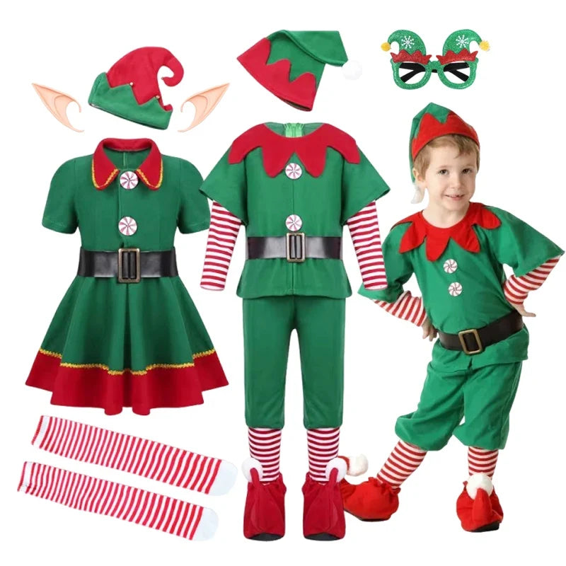 Kids Christmas Elf Costume Set – Santa Claus Festive Outfit