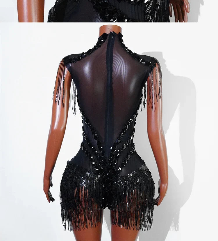 The Stardust Midnight Cabaret Bodysuit – Luxury Rhinestone & Mesh Showgirl Costume