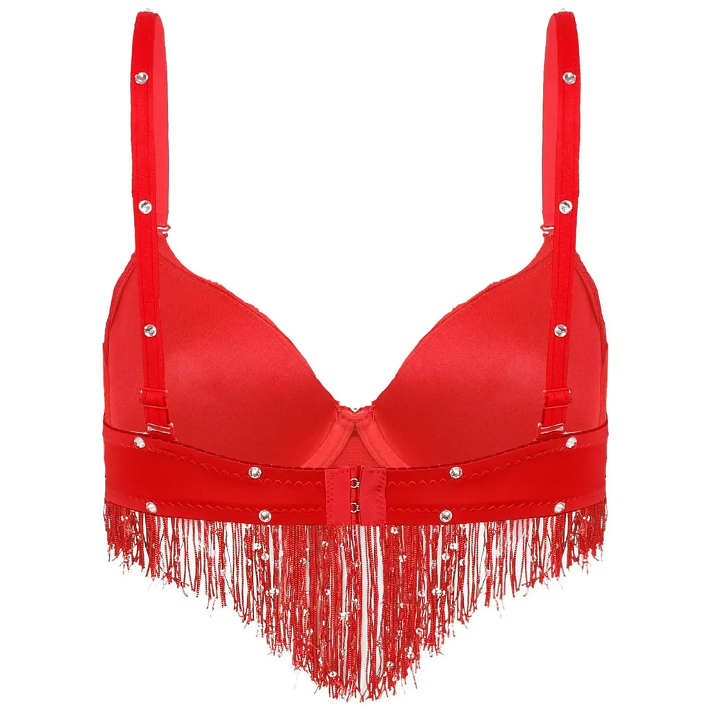 The Stardust Oasis Sirena – Sequined Tassel & Rhinestone Push-Up Belly Dance Bra Top