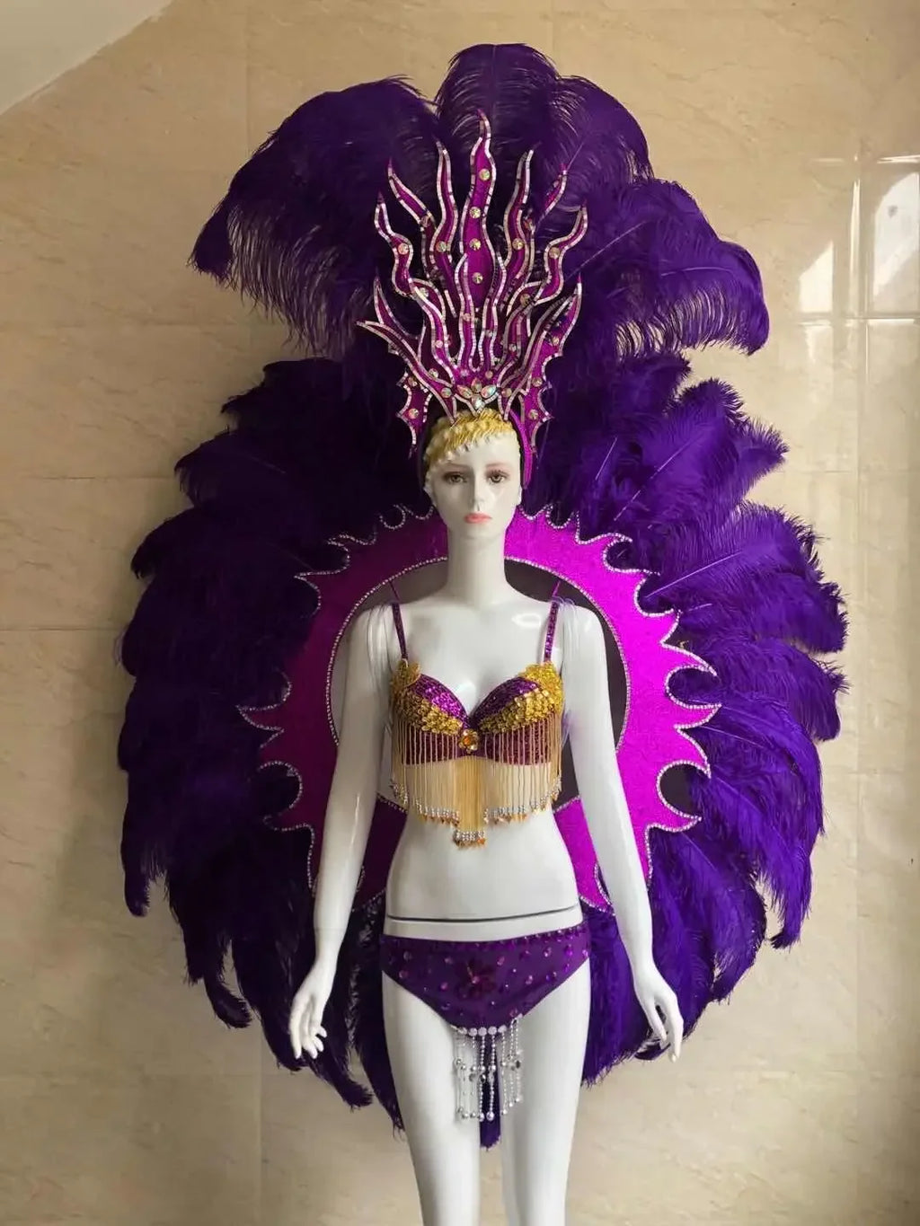Feathered Carnival Headdress and Backpack Wing Set