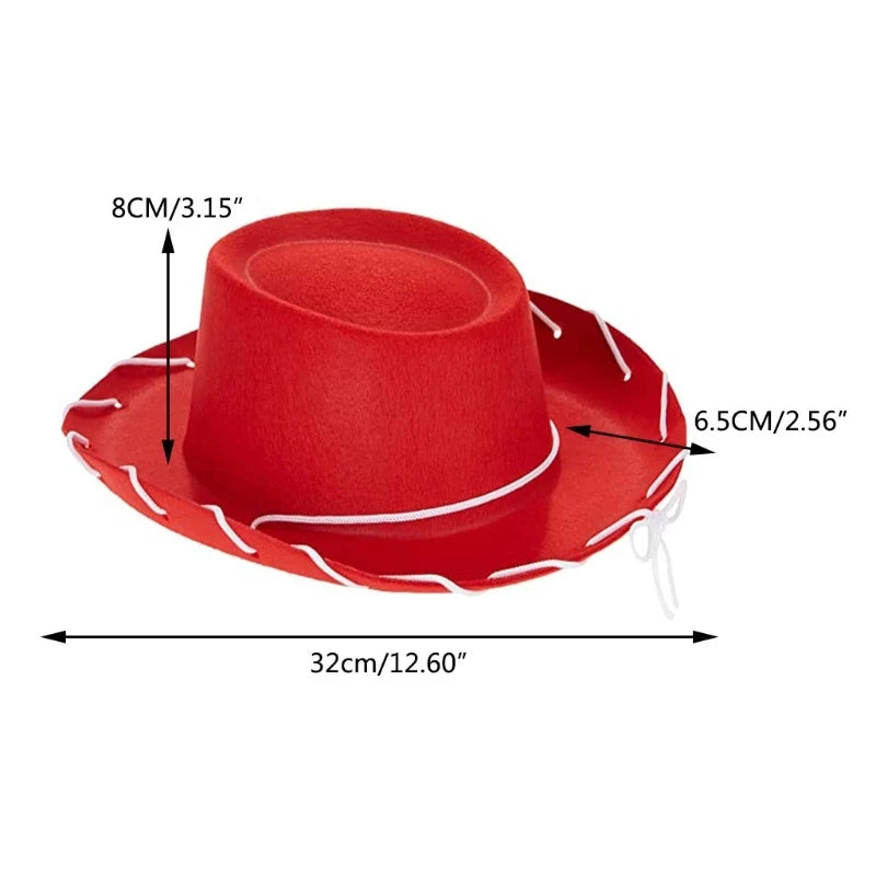 Kids Adjustable Felt Cowboy Hat – Wool/Faux Leather Western Cowgirl Costume Hat (Brown or Red)