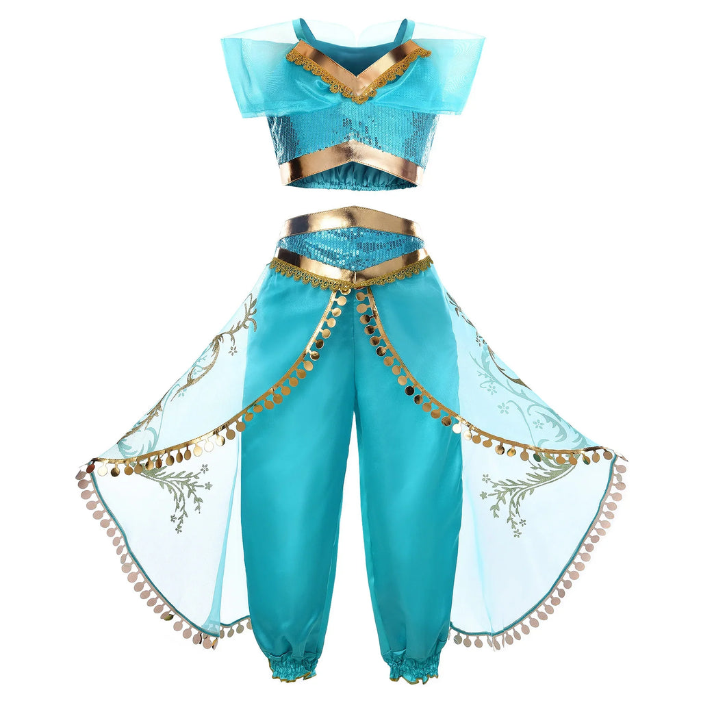 Kids Jasmine Princess Costume Dress – Aladdin Magic Lamp Outfit