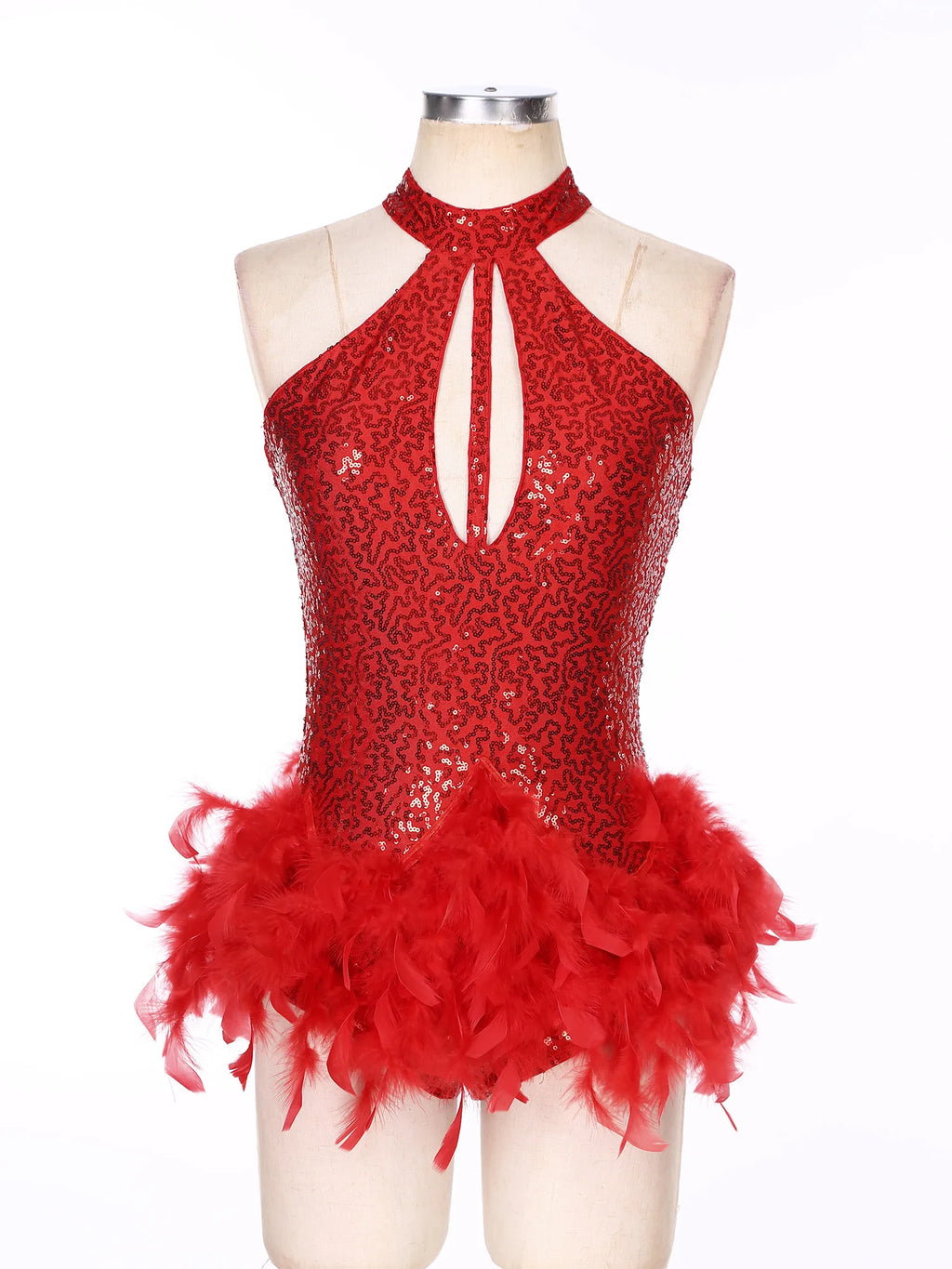 The Stardust Empress Royale – Sequined & Feathered Latin Dance Leotard Dress