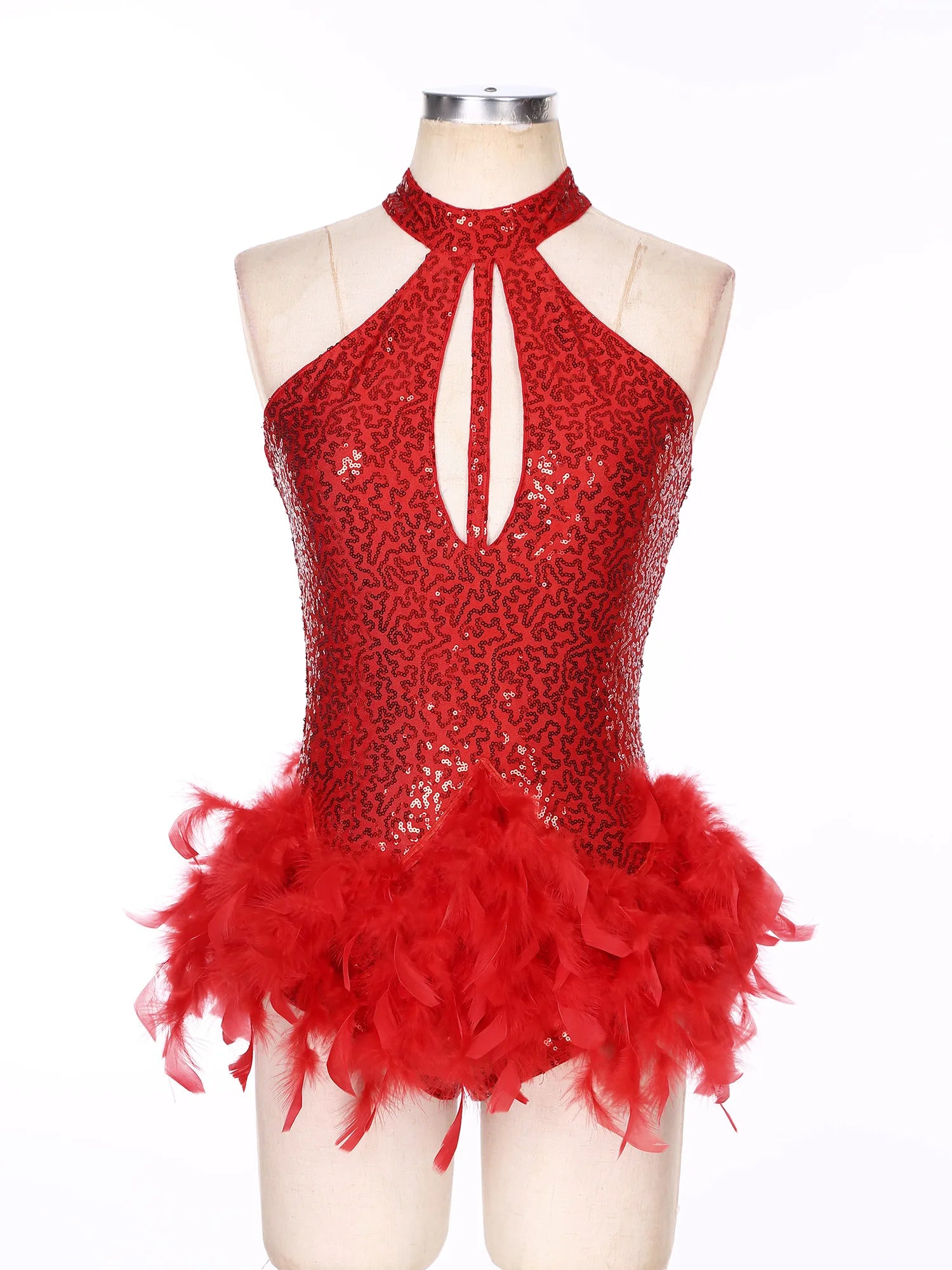 The Stardust Empress Royale – Sequined & Feathered Latin Dance Leotard Dress