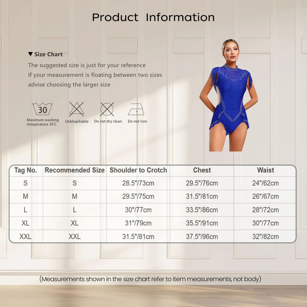 Rhinestone Mock Neck Mesh Tassel Leotard