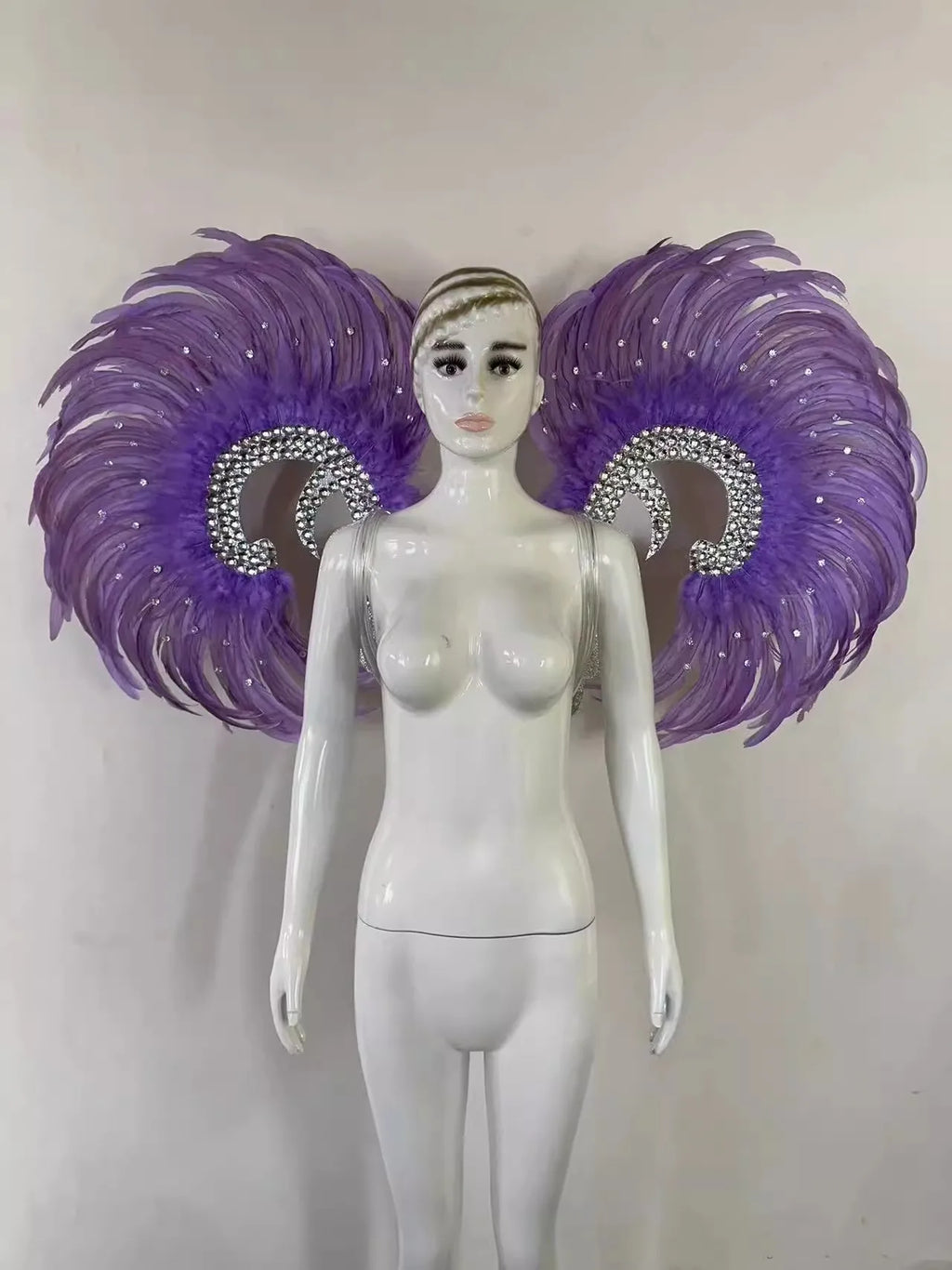 Showgirl Feather Wing Backpiece with Rhinestone Scroll Frames