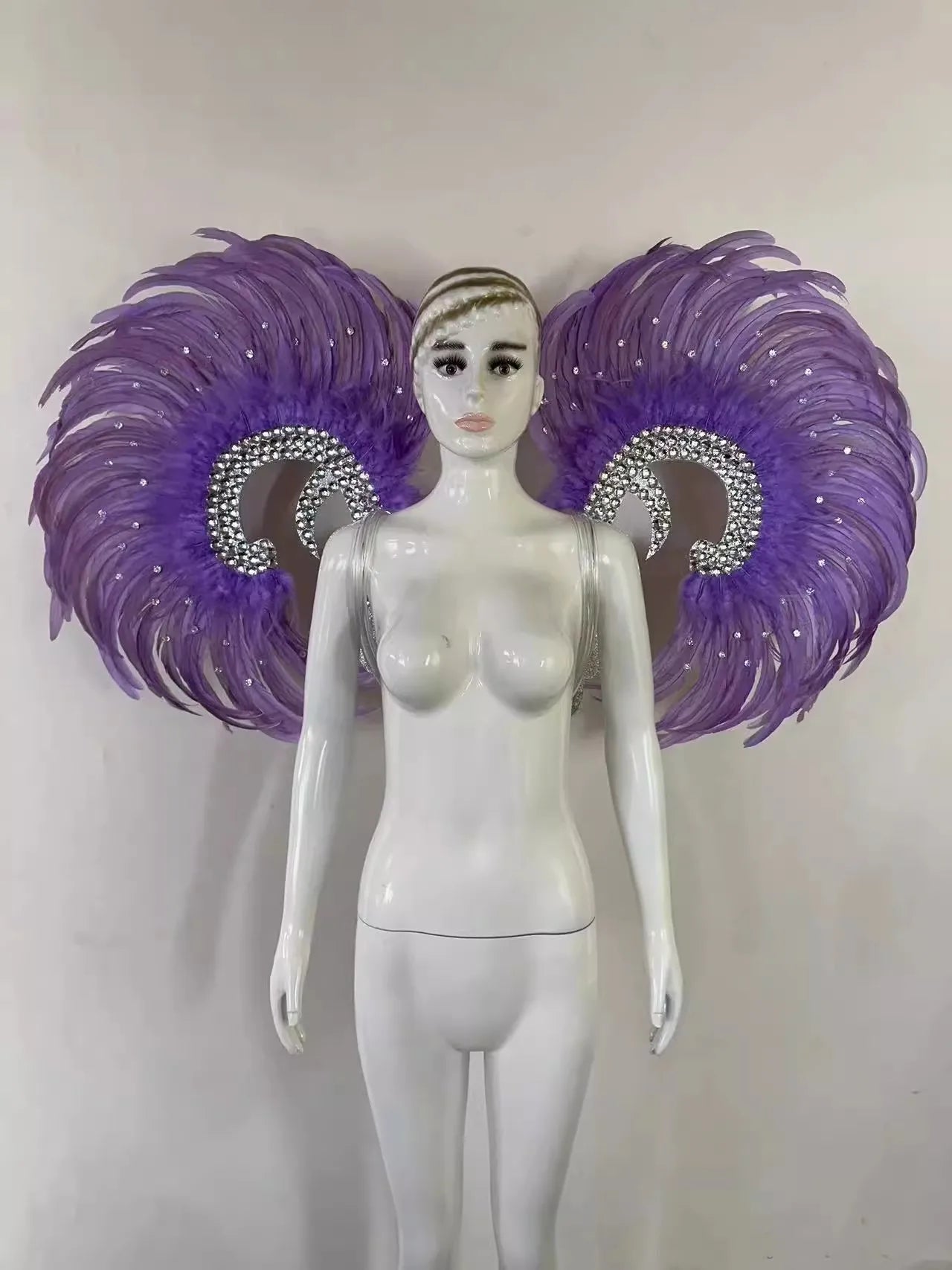 Showgirl Feather Wing Backpiece with Rhinestone Scroll Frames