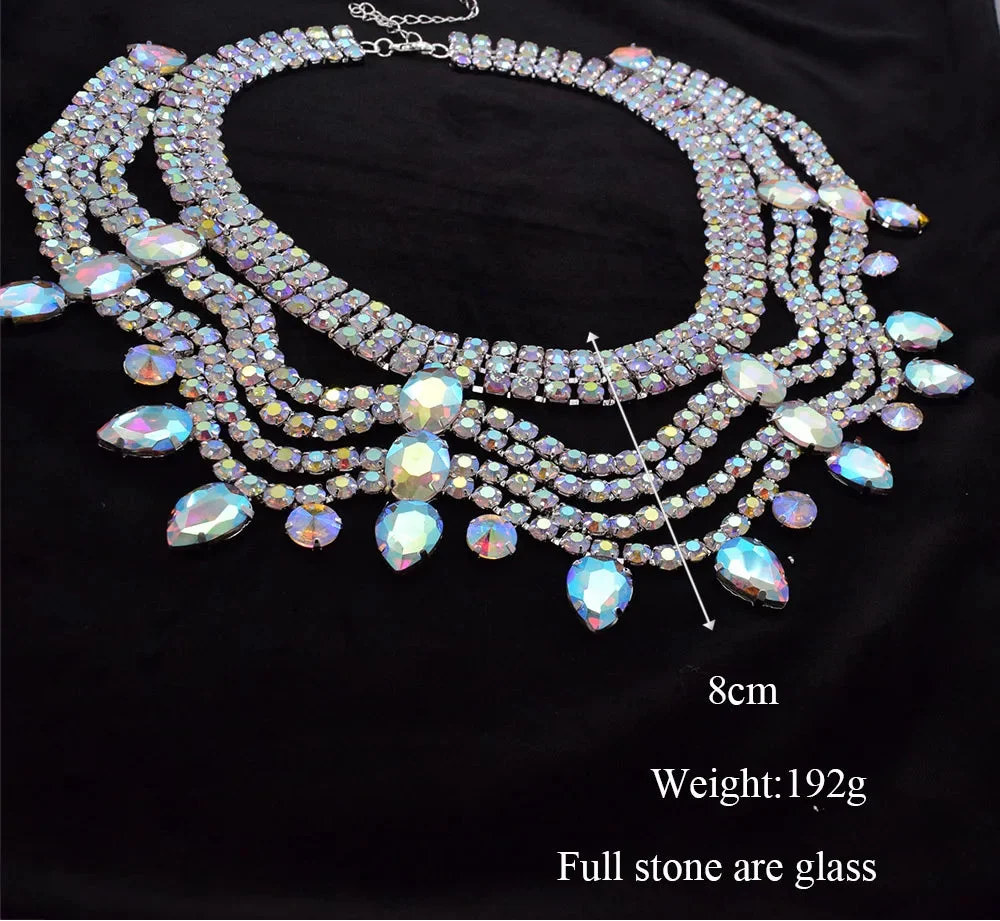 Multi layered Wave Rhinestone Necklace & Earring Set