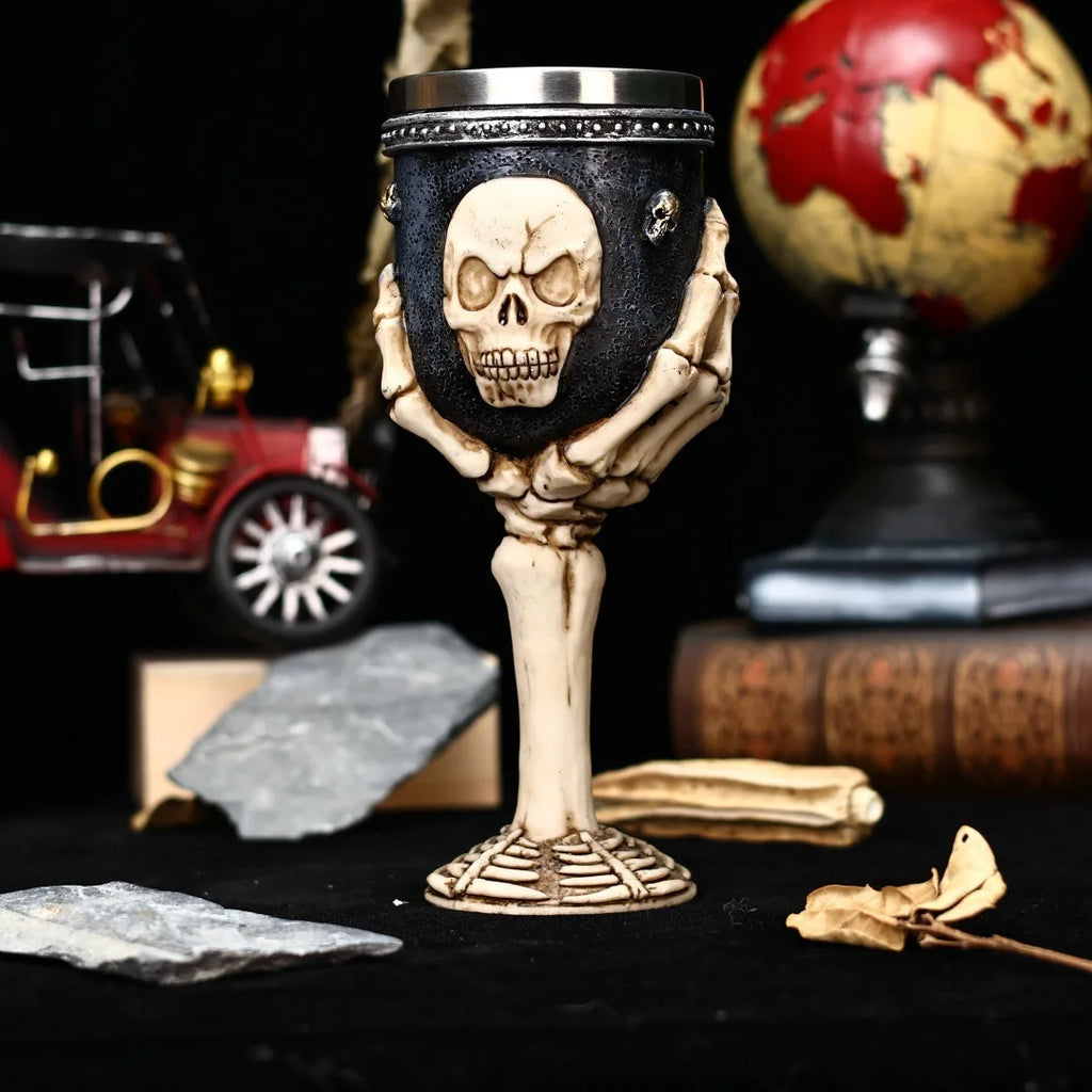 Gothic Skeleton Skull Wine Glass with Stainless Steel Inner Chamber Reusable Party Cup for Decoracion Halloween Witch Goblet