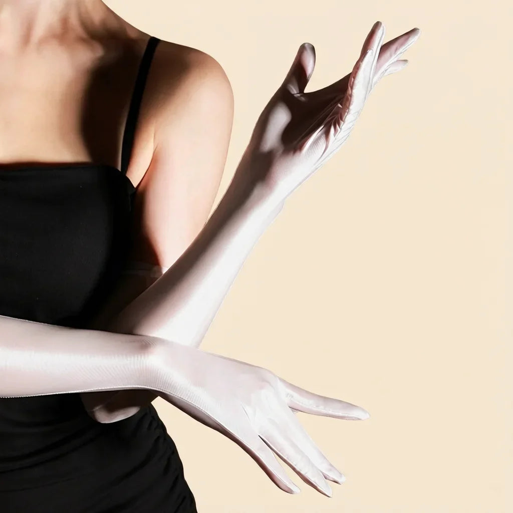 80D Satin Shiny High-Elasticity Opera Length Gloves Stage Performance Gloves