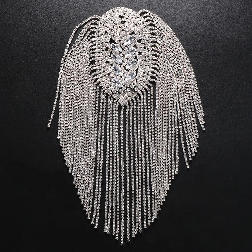 Rhinestone Tassel Chain Epaulette Shoulder Pad Applique
