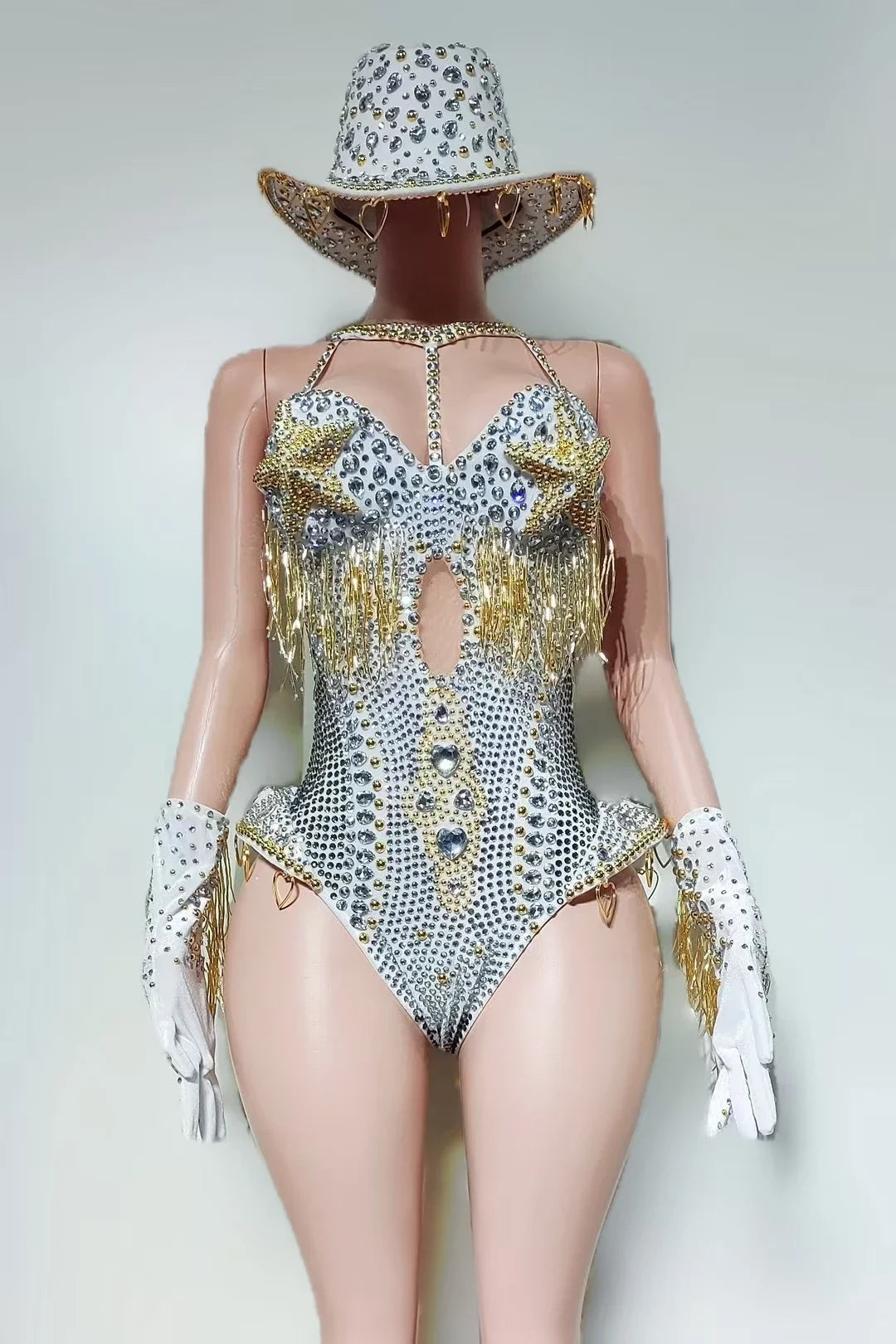 The Stardust Showstopper 4-Piece Rhinestone Ensemble – Luxury Stage Bodysuit & Jumpsuit Set