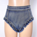 High Waist Distressed Denim Hot Pants Tassel Cheeky Nightclub Shorts