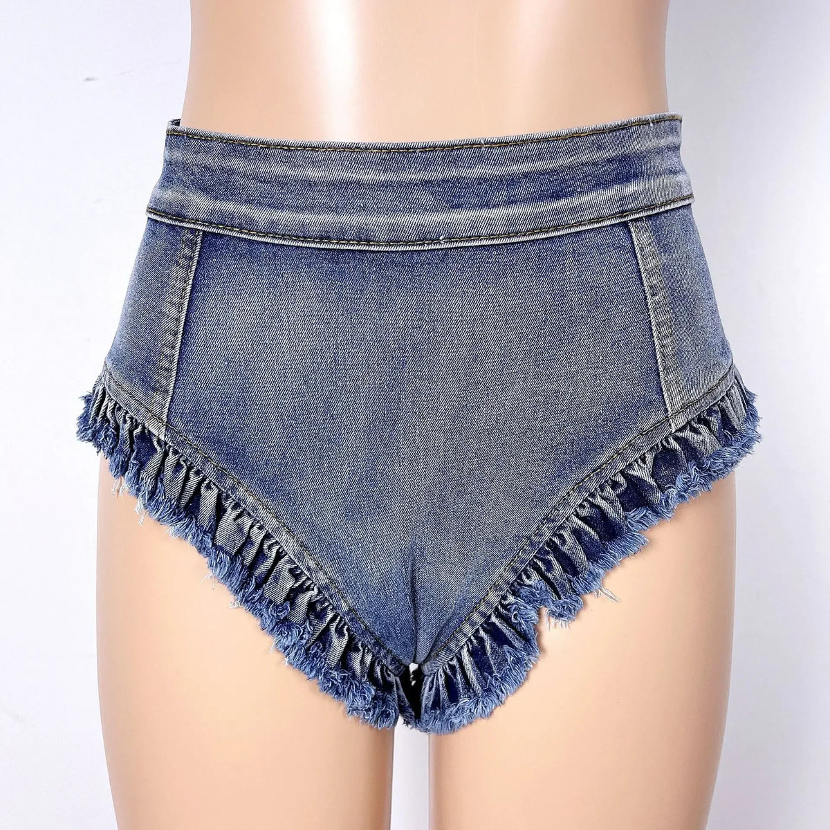 High Waist Distressed Denim Hot Pants Tassel Cheeky Nightclub Shorts