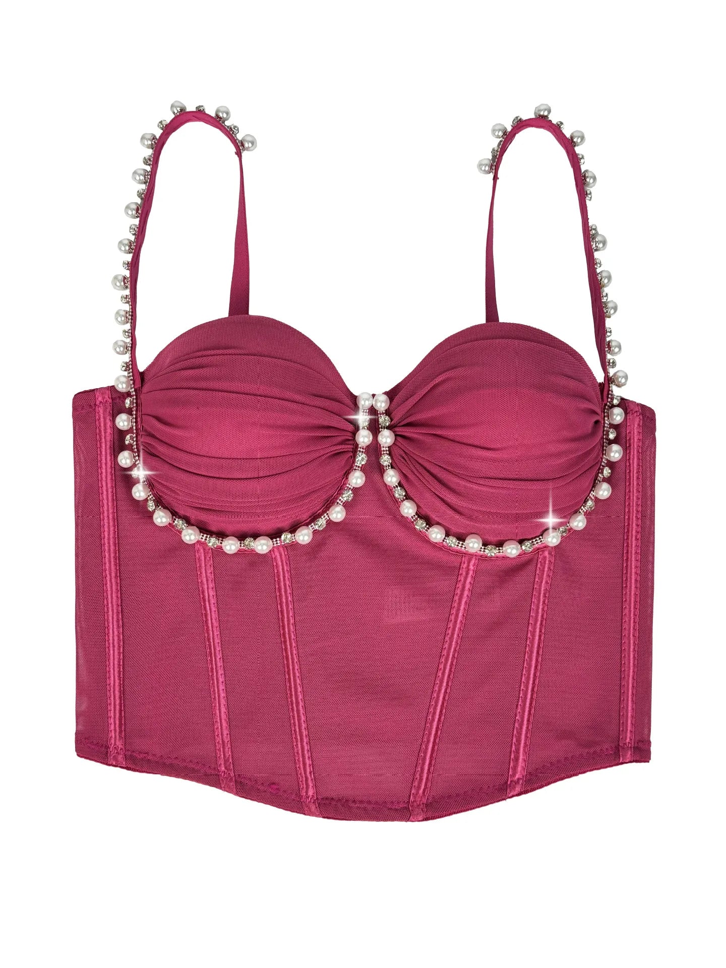 Pearl & Rhinestone Embroidered Bustier Corset Crop Top High Street Bralette