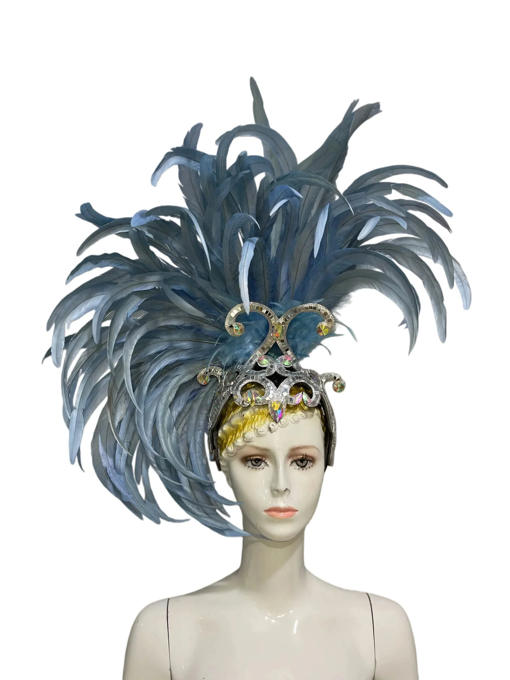 The Stardust Mirage – Exquisite Blue Feathered Samba Carnival Headdress