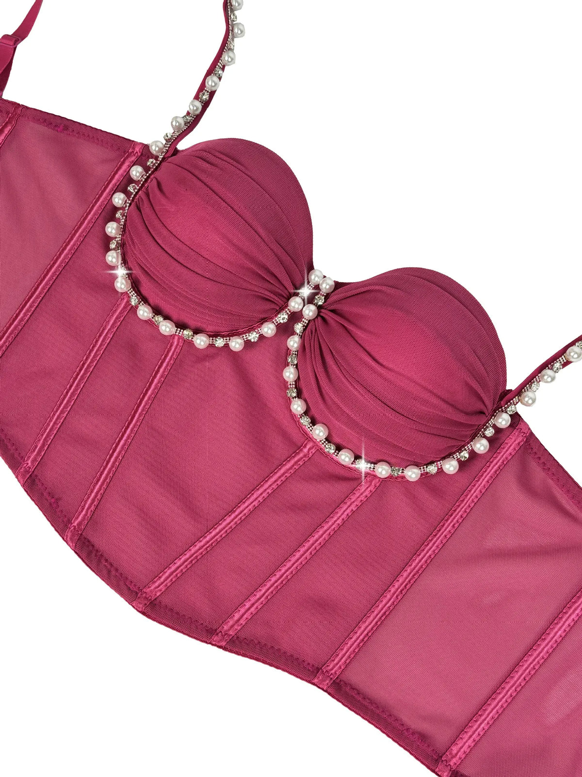 Pearl & Rhinestone Embroidered Bustier Corset Crop Top High Street Bralette