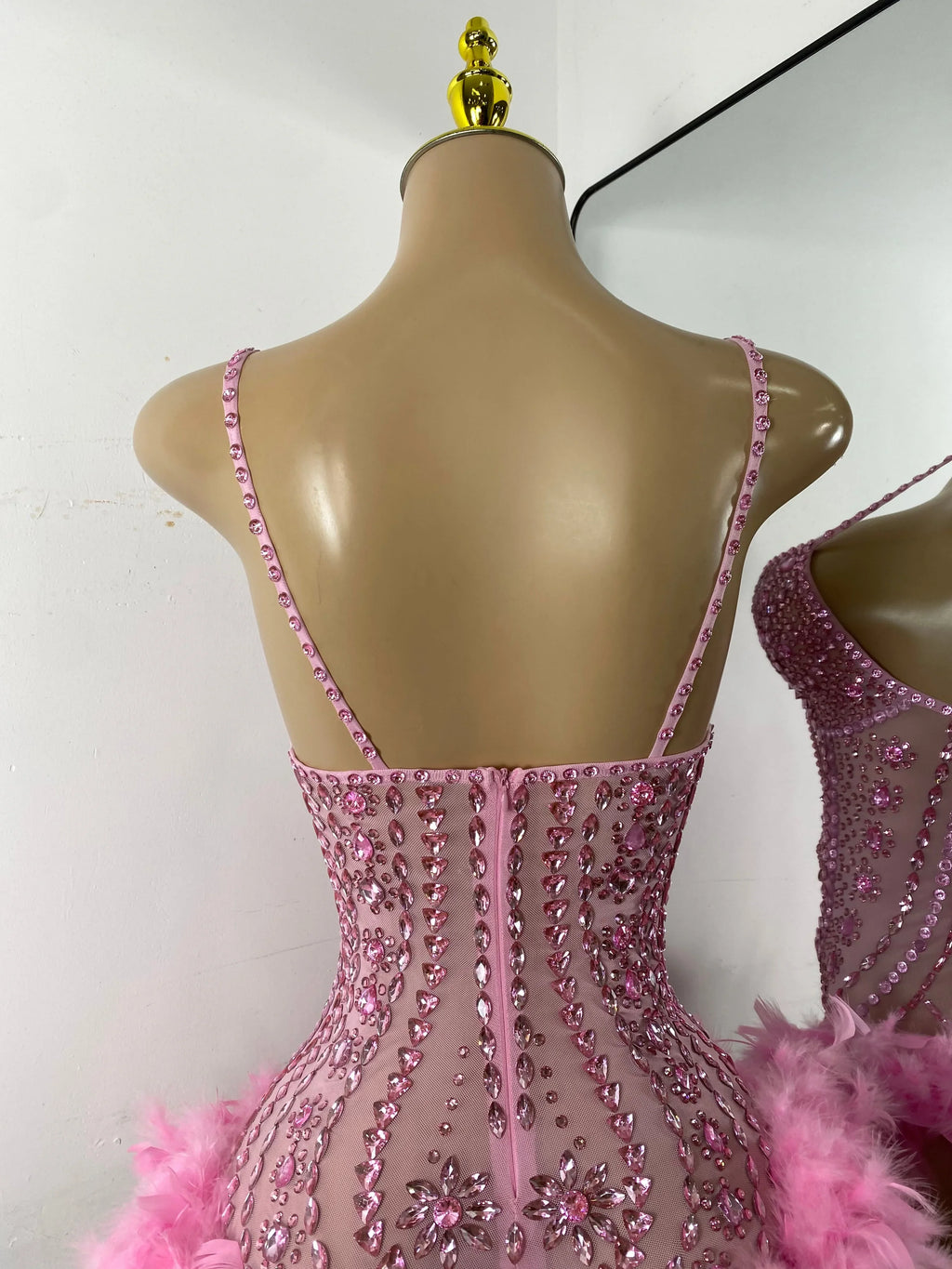The Stardust Follies Feather Bodysuit – Luxury Rhinestone & Mesh Showgirl Costume