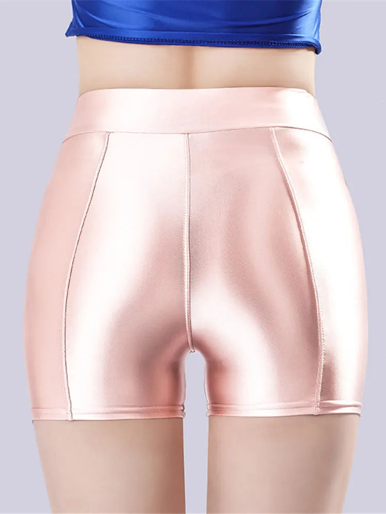 Smooth Shiny Satin Wet-Look Booty Shorts Candy Color Safety Shorts